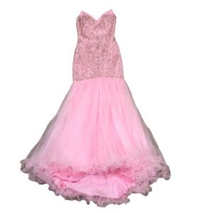 Sherri Hill Maxi Dress Size 2 Pastel Pink Beaded Floral Mermaid Hem Gown